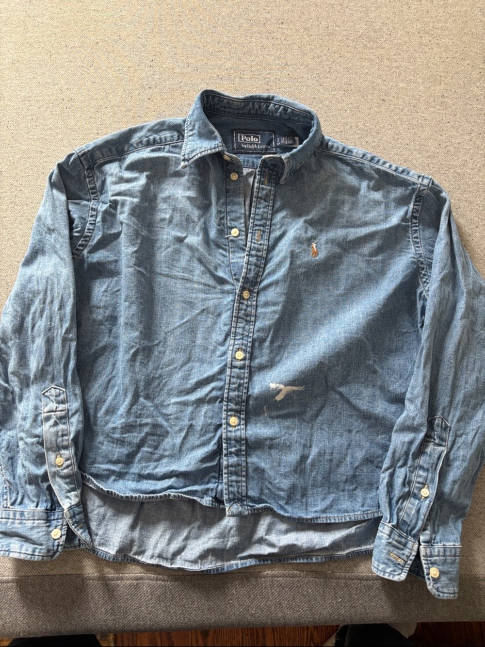 *flaw Polo Ralph Lauren Cropped Boxy Denim Shirt - Picture 3 of 6